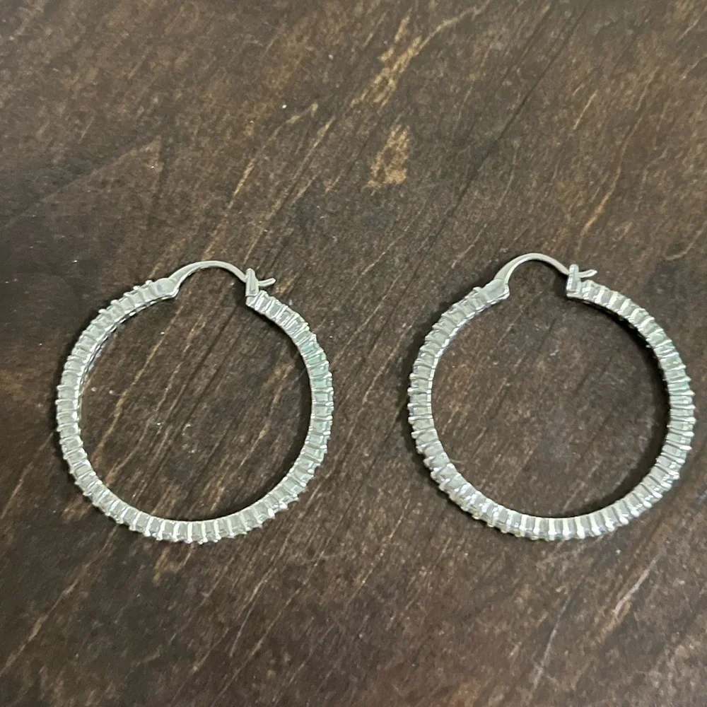 Ann Taylor Infinity Rhinestone Silver Hoop Earrings - Picture 2 of 3